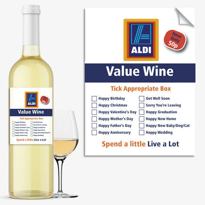 Wine Bottle Label Birthday Christening Valentines Mothers Fathers Day Anniversary Aldi Value - Funny Joke Greetings For Any Occasion #1063 - Close to the Bone Greeting Cards