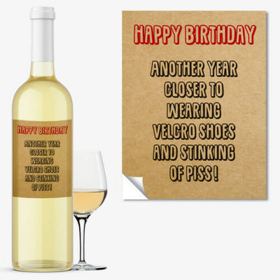 WINE BOTTLE LABEL Birthday ANY OCCASION GIFT Funny Rude Velcro Shoes #1046 - Close to the Bone Greeting Cards
