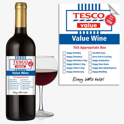 Wine Bottle Label Birthday Christening Valentines Mothers Fathers Day Anniversary TESCO Value - Funny Joke Greetings For Any Occasion #1064 - Close to the Bone Greeting Cards