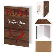"Mum, I love you" Front - Printed on 5mm Walnut Veneered Wood Inside Printed on 400gm Premium White Thick Card.