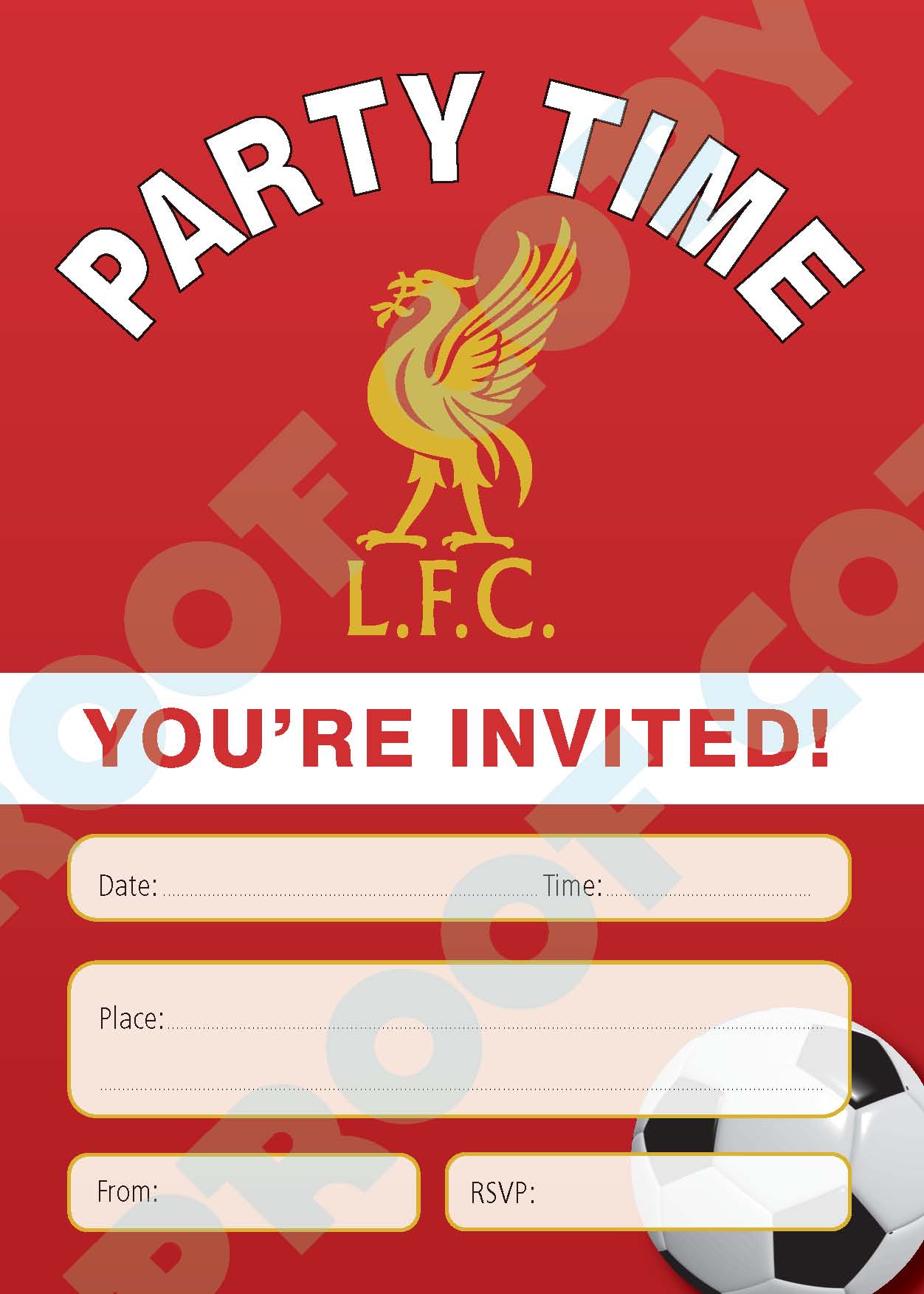 Liverpool Football Invitations x10