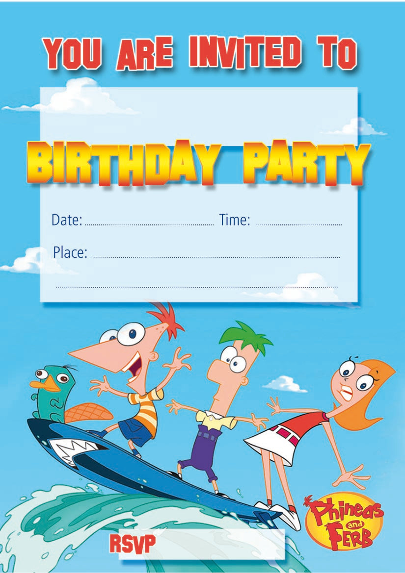 #12 Phineas And Ferb Invitations x10